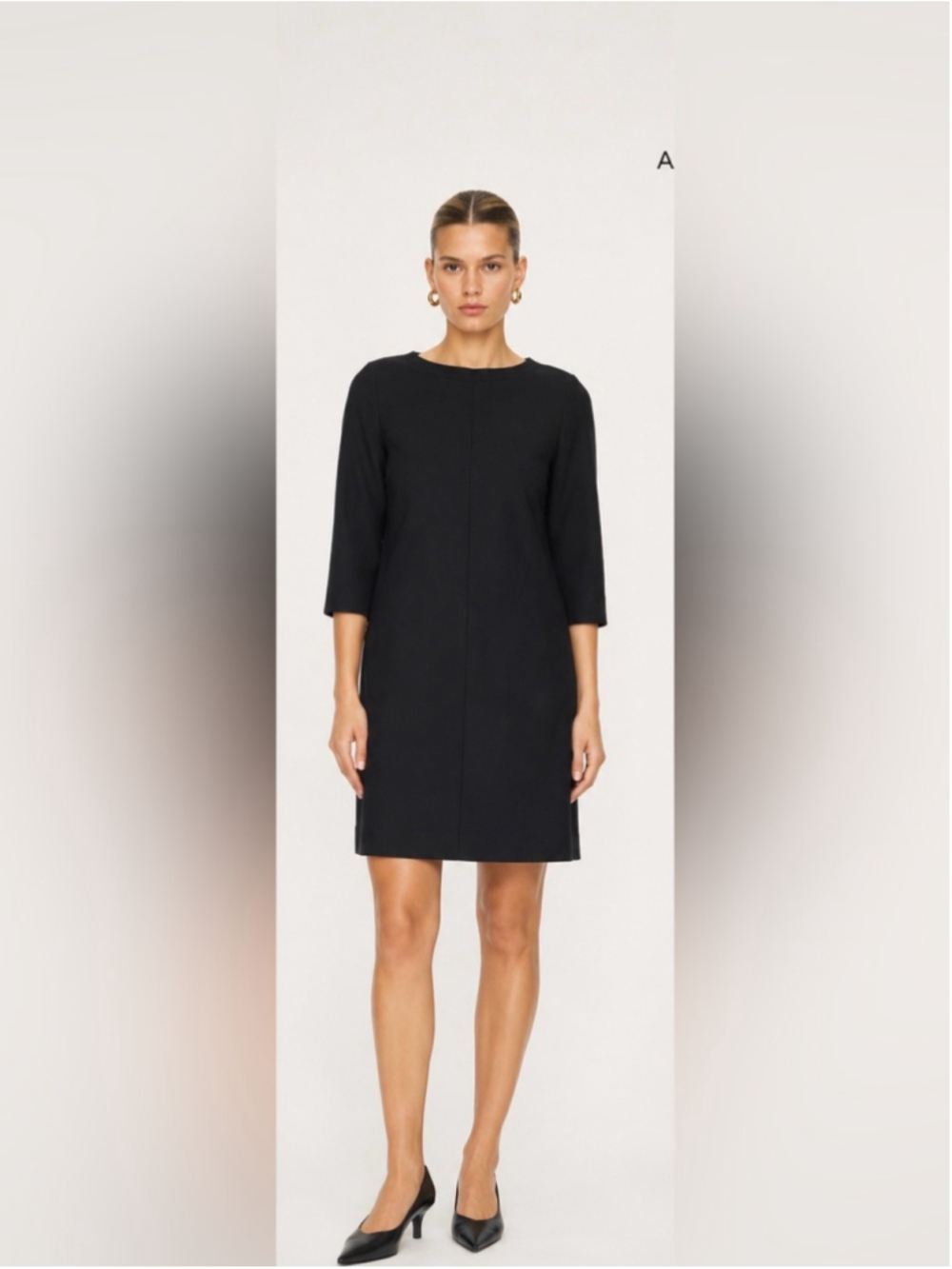 cos a line Classic Black Boatneck Shift Dress navy black wool